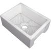 imageZLINE 24quot Venice Farmhouse Apron Front Reversible Single Bowl Fireclay Kitchen Sink with Bottom Grid in White Matte FRC5120WM24