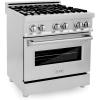 imageZLINE 30 Inch 40 Cubic Foot Stainless Steel Dual Fuel Range with 4 Burner Porcelain Cooktop Gas Stove Cast Iron Grill and Electric Convection Oven