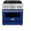 imageZLINE 30 in 40 cu ft Legacy Dual Fuel Range with 4 Burner Gas Cooktop and Electric Convection Oven in Stainless Steel and Blue Gloss Door RABG30