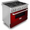 imageZLINE 36 in 46 cu ft Legacy Dual Fuel Range with 6 Burner Gas Cooktop and Electric Convection Oven in Stainless Steel and Red Gloss Door RARG36