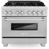 imageZLINE 36 in 46 cu ft Legacy Dual Fuel Range with Gas Cooktop and Electric Convection Oven in Satin Stainless Steel with 6 Brass Burners RASSNBR36