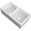 imageZLINE 36quot Palermo Farmhouse Apron Front Double Bowl Reversible Fireclay Kitchen Sink with Bottom Grid in White Gloss FRC5121WH36