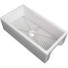 imageZLINE 36quot Venice Farmhouse Apron Front Reversible Single Bowl Fireclay Kitchen Sink with Bottom Grid in White Matte FRC5122WM36