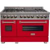 imageZLINE 48 in 60 cu ft Legacy Dual Fuel Range with 7 Burner Gas Cooktop and 2 Electric Ovens in Satin Stainless Steel and Red Matte Doors RASRM48