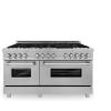 imageZLINE 60 in 74 cu ft Legacy Dual Fuel Range with Gas Cooktop and 2 Electric Convection Ovens in Satin Stainless Steel with 8 Brass Burners RASSNBR60