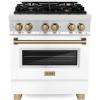 imageZLINE Autograph 30quot Legacy Dual Fuel Range w 4 Burners ampamp White ampamp Bronze Accents RAZWM30CB