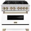 imageZLINE Autograph 36quot Legacy Dual Fuel Range w 6 Burners ampamp White ampamp Bronze Accents RAZWM36CB