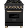 imageZLINE Autograph Edition 24 in 28 cu ft Legacy Dual Fuel Range with 4 Burner Gas Cooktop and Electric Convection Oven in Black Stainless Steel and Champagne Bronze Accents RABZ24CB