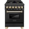 imageZLINE Autograph Edition 24 in 28 cu ft Legacy Dual Fuel Range with 4 Burner Gas Cooktop and Electric Convection Oven in Black Stainless Steel and Polished Gold Accents RABZ24G