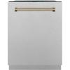 imageZLINE Autograph Edition 24 in Monument Series 3rd Rack Top Touch Control Tall Tub Dishwasher with Satin Stainless Steel Panel and Champagne Bronze Handle 45dBa DWMTZSN24CB