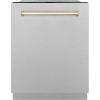 imageZLINE Autograph Edition 24 in Monument Series 3rd Rack Top Touch Control Tall Tub Dishwasher with Satin Stainless Steel Panel and Polished Gold Handle 45dBa DWMTZSN24G
