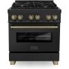 imageZLINE Autograph Edition 30 in 40 cu ft Legacy Dual Fuel Range with 4 Burner Gas Cooktop and Electric Convection Oven in Black Stainless Steel and Champagne Bronze Accents RABZ30CB