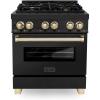 imageZLINE Autograph Edition 30 in 40 cu ft Legacy Dual Fuel Range with 4 Burner Gas Cooktop and Electric Convection Oven in Black Stainless Steel and Polished Gold Accents RABZ30G