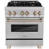 imageZLINE Autograph Edition 30 in 40 cu ft Legacy Dual Fuel Range with 4 Burner Gas Cooktop and Electric Convection Oven in Satin Stainless Steel and Champagne Bronze Accents RASZSN30CB