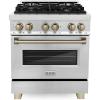 imageZLINE Autograph Edition 30 in 40 cu ft Legacy Dual Fuel Range with 4 Burner Gas Cooktop and Electric Convection Oven in Stainless Steel and Champagne Bronze Accents RAZ30CB