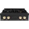 imageZLINE Autograph Edition 30 in Legacy Gas Rangetop with 4 Burners and Porcelain Cooktop in Black Stainless Steel with Polished Gold Accents RTBZ30G