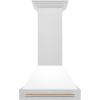 imageZLINE Autograph Edition 30 in Satin Stainless Steel Wall Mount Range Hood with White Matte Shell and Champagne Bronze Handle 8654SNZWM30CB