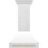 imageZLINE Autograph Edition 30 in Satin Stainless Steel Wall Mount Range Hood with White Matte Shell and Polished Gold Handle 8654SNZWM30G