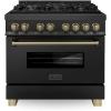 imageZLINE Autograph Edition 36 in 46 cu ft Legacy Dual Fuel Range with 6 Burner Gas Cooktop and Electric Convection Oven in Black Stainless Steel and Champagne Bronze Accents RABZ36CB