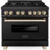 imageZLINE Autograph Edition 36 in 46 cu ft Legacy Dual Fuel Range with 6 Burner Gas Cooktop and Electric Convection Oven in Black Stainless Steel and Polished Gold Accents RABZ36G