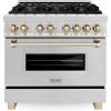 imageZLINE Autograph Edition 36 in 46 cu ft Legacy Dual Fuel Range with 6 Burner Gas Cooktop and Electric Convection Oven in Satin Stainless Steel and Polished Gold Accents RASZSN36G