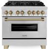 imageZLINE Autograph Edition 36 in 46 cu ft Legacy Dual Fuel Range with 6 Burner Gas Cooktop and Electric Convection Oven in Stainless Steel and Champagne Bronze Accents RAZ36CB