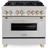 imageZLINE Autograph Edition 36 in 46 cu ft Legacy Dual Fuel Range with 6 Burner Gas Cooktop and Electric Convection Oven in Stainless Steel and Polished Gold Accents RAZ36G