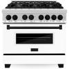 imageZLINE Autograph Edition 36 in 46 cu ft Legacy Dual Fuel Range with 6 Burner Gas Cooktop and Electric Convection Oven in Stainless Steel with White Matte Door and Matte Black Accents RAZWM36MB