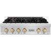 imageZLINE Autograph Edition 36 in Legacy Gas Rangetop with 6 Burners and Porcelain Cooktop in Satin Stainless Steel with Polished Gold Accents RTSZ36G