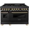 imageZLINE Autograph Edition 48 in 60 cu ft Legacy Dual Fuel Range with 7 Burner Gas Cooktop and 2 Electric Ovens in Black Stainless Steel and Champagne Bronze Accents RABZ48CB