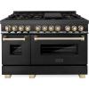 imageZLINE Autograph Edition 48 in 60 cu ft Legacy Dual Fuel Range with 7 Burner Gas Cooktop and 2 Electric Ovens in Black Stainless Steel and Polished Gold Accents RABZ48G
