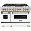 imageZLINE Autograph Edition 48 in 60 cu ft Legacy Dual Fuel Range with 7 Burner Gas Cooktop and 2 Electric Ovens in Stainless Steel with White Matte Doors and Champagne Bronze Accents RAZWM48CB