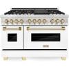 imageZLINE Autograph Edition 48 in 60 cu ft Legacy Dual Fuel Range with 7 Burner Gas Cooktop and 2 Electric Ovens in Stainless Steel with White Matte Doors and Polished Gold Accents RAZWM48G