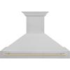 imageZLINE Autograph Edition 48 in Satin Stainless Steel Wall Mount Range Hood with Polished Gold Handle 8654SNZ48G