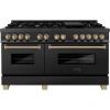 imageZLINE Autograph Edition 60 in 74 cu ft Legacy Dual Fuel Range with 9 Burner Gas Cooktop and 2 Electric Convection Ovens in Black Stainless Steel and Champagne Bronze Accents RABZ60CB
