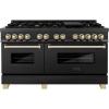 imageZLINE Autograph Edition 60 in 74 cu ft Legacy Dual Fuel Range with 9 Burner Gas Cooktop and 2 Electric Convection Ovens in Black Stainless Steel and Polished Gold Accents RABZ60G