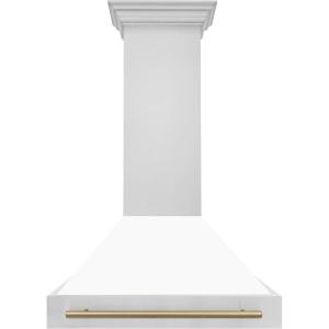 image36quot ZLINE Autograph Edition Stainless Steel Range Hood with White Matte Shell and Champagne Bronze Handle 8654STZWM36CB
