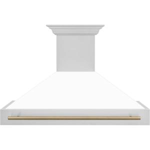 image48quot ZLINE Autograph Edition Stainless Steel Range Hood with White Matte Shell and Champagne Bronze Handle 8654STZWM48CB