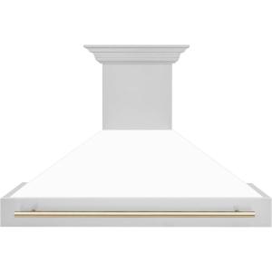 image48quot ZLINE Autograph Edition Stainless Steel Range Hood with White Matte Shell and Polished Gold Handle