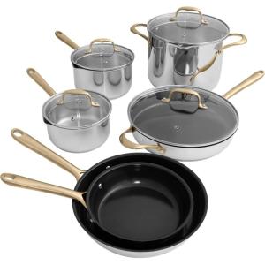imageZLINE 10Piece NonToxic Stainless Steel with 3Piece Nonstick Ceramic Cookware Set CWSETLNS10