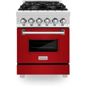 imageZLINE 24 in 28 cu ft Legacy Dual Fuel Range with 4 Burner Gas Cooktop and Electric Convection Oven in Stainless Steel and Red Gloss Door RARG24