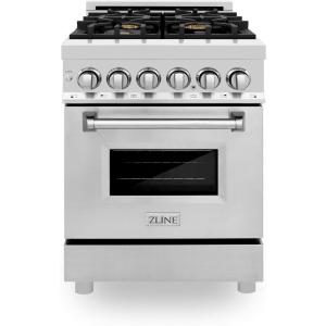 imageZLINE 24 in 28 cu ft Legacy Dual Fuel Range with Gas Cooktop and Electric Convection Oven in Stainless Steel with 4 Brass Burners RABR24