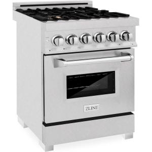 imageZLINE 24 in Professional 28 cu ft 4 Dual Fuel Range in DuraSnow Stainless Steel with Brass Burners RASSNBR24