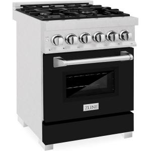 imageZLINE 24quot 28 cu ft Dual Fuel Range with Gas Stove and Electric Oven in DuraSnow Stainless Steel and Black Matte Door RASBLM24