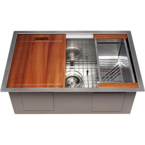 imageZLINE 27 in Garmisch Undermount Single Bowl Satin Stainless Steel Kitchen Sink with Bottom Grid and Accessories SLS27S