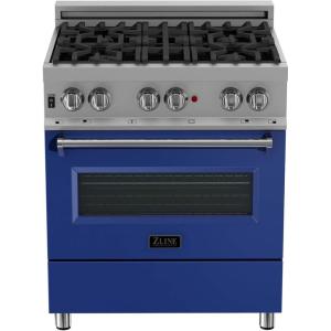 imageZLINE 30 in 40 cu ft Legacy Dual Fuel Range with 4 Burner Gas Cooktop and Electric Convection Oven in Satin Stainless Steel and Blue Matte Door RASBM30