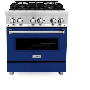 imageZLINE 30 in 40 cu ft Legacy Dual Fuel Range with 4 Burner Gas Cooktop and Electric Convection Oven in Stainless Steel and Blue Gloss Door RABG30