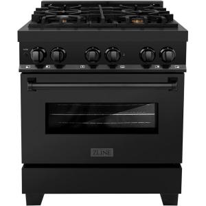 imageZLINE 30 in 40 cu ft Legacy Dual Fuel Range with Gas Cooktop and Electric Convection Oven in Black Stainless Steel with 4 Brass Burners RABBR30