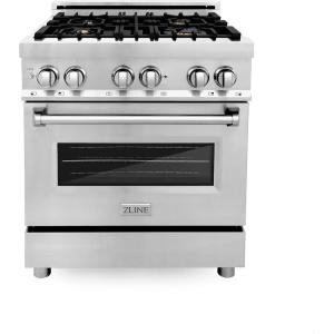 imageZLINE 30 in 40 cu ft Legacy Dual Fuel Range with Gas Cooktop and Electric Convection Oven in Stainless Steel with 4 Brass Burners RABR30