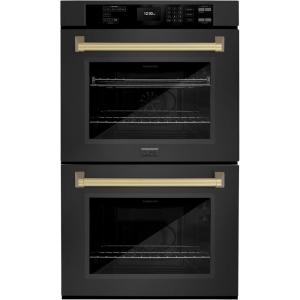 imageZLINE 30 in Autograph Edition Professional True Convection Double Wall Oven with Air Fry and Self Clean in Black Stainless Steel with Champagne Bronze Handles WADBZ30CB